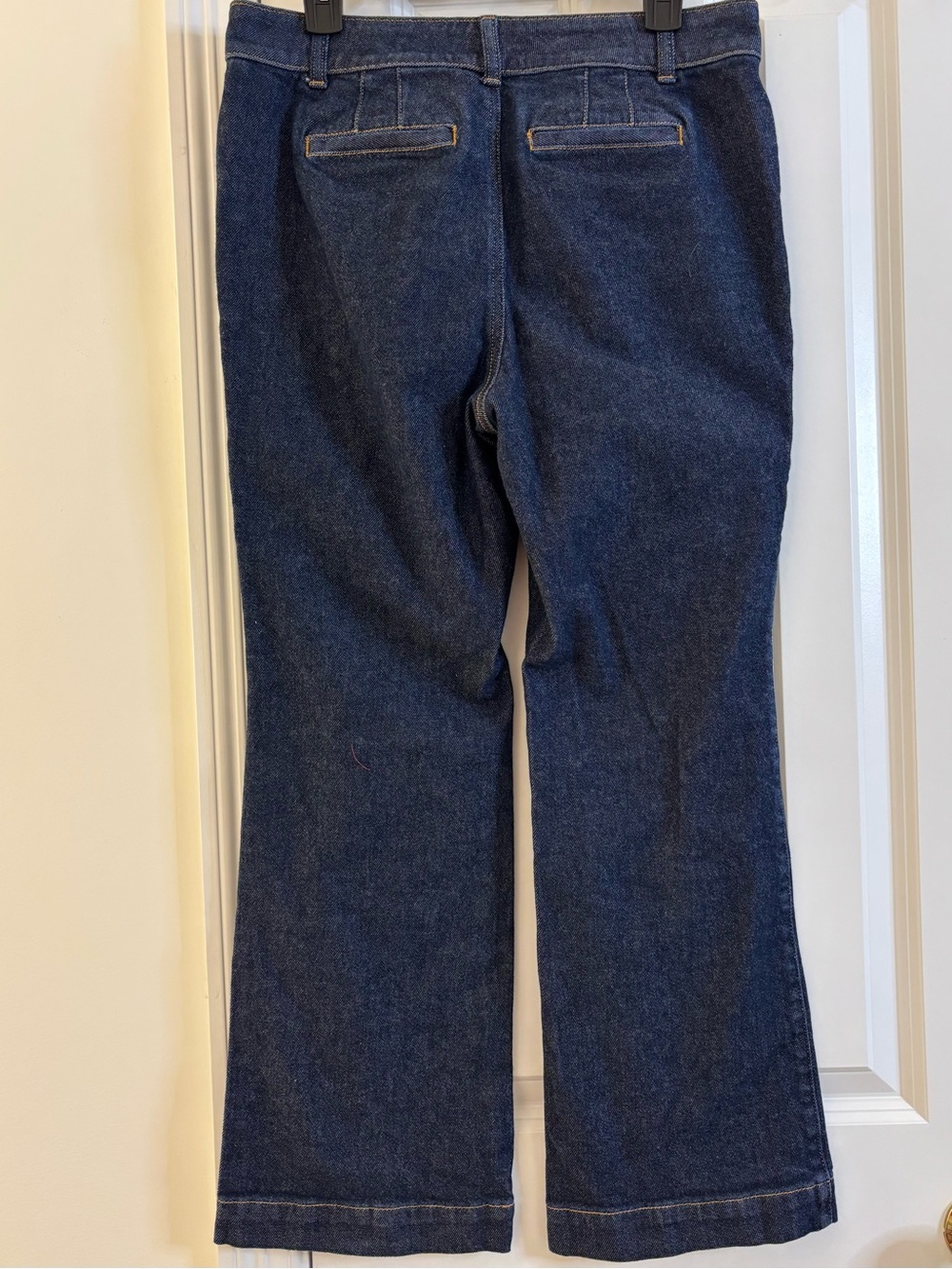 Talbots Flare Jeans Dark Indigo Denim Slit Pockets Gold Button 8P - Picture 4 of 11